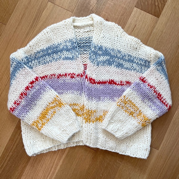 Anthropologie Grazia Striped Chunky Open Cardigan Wool Blend - Picture 8 of 11